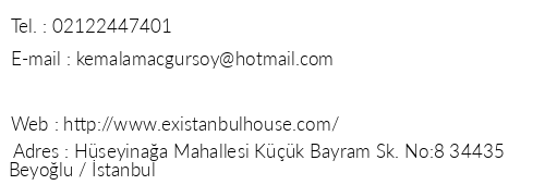 Existanbul House telefon numaralar, faks, e-mail, posta adresi ve iletiim bilgileri