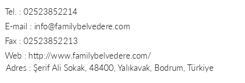 Family Belvedere Otel telefon numaralar, faks, e-mail, posta adresi ve iletiim bilgileri
