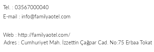 Familya Otel telefon numaralar, faks, e-mail, posta adresi ve iletiim bilgileri