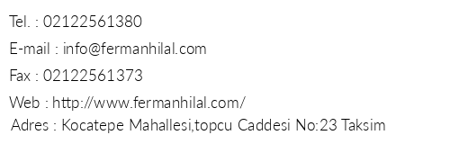 Ferman Hilal Hotel telefon numaralar, faks, e-mail, posta adresi ve iletiim bilgileri
