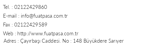 Fuat Paa Hotel telefon numaralar, faks, e-mail, posta adresi ve iletiim bilgileri
