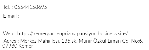 Garden Prizma Pansiyon telefon numaralar, faks, e-mail, posta adresi ve iletiim bilgileri