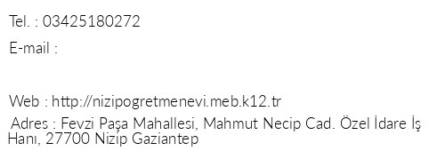 Gaziantep Nizip retmenevi telefon numaralar, faks, e-mail, posta adresi ve iletiim bilgileri