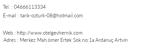 Gevhernik Otel telefon numaralar, faks, e-mail, posta adresi ve iletiim bilgileri