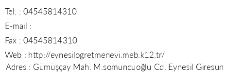 Giresun Eynesil Sabanc retmenevi telefon numaralar, faks, e-mail, posta adresi ve iletiim bilgileri