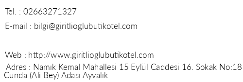 Giritliolu Butik Otel telefon numaralar, faks, e-mail, posta adresi ve iletiim bilgileri