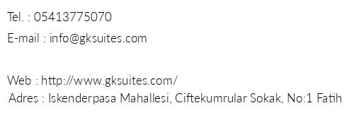 Gk Suites telefon numaralar, faks, e-mail, posta adresi ve iletiim bilgileri