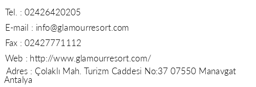 Glamour Resort & Spa telefon numaralar, faks, e-mail, posta adresi ve iletiim bilgileri