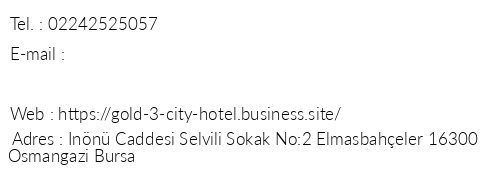 Gold 3 City Hotel telefon numaralar, faks, e-mail, posta adresi ve iletiim bilgileri
