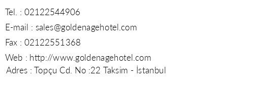 Golden Age Hotel telefon numaralar, faks, e-mail, posta adresi ve iletiim bilgileri