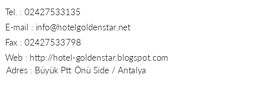 Golden Star Hotel telefon numaralar, faks, e-mail, posta adresi ve iletiim bilgileri