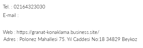 Granat Konaklama Ve Restoran telefon numaralar, faks, e-mail, posta adresi ve iletiim bilgileri