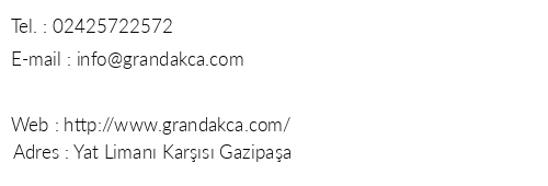Grand Aka Otel telefon numaralar, faks, e-mail, posta adresi ve iletiim bilgileri