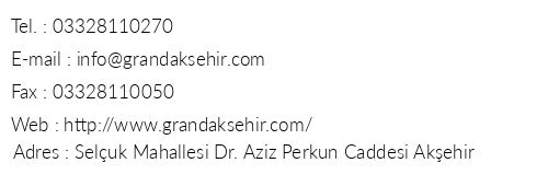 Grand Hotel Akehir telefon numaralar, faks, e-mail, posta adresi ve iletiim bilgileri