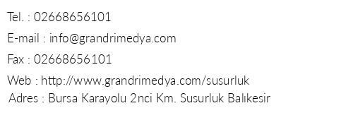 Grand Rimedya Hotel Susurluk telefon numaralar, faks, e-mail, posta adresi ve iletiim bilgileri