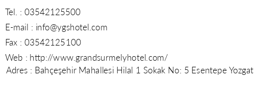 Grand Surmely Hotel telefon numaralar, faks, e-mail, posta adresi ve iletiim bilgileri