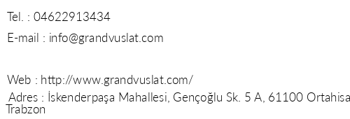 Grand Vuslat Hotel telefon numaralar, faks, e-mail, posta adresi ve iletiim bilgileri