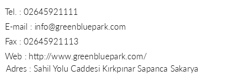 Green Blue Park Hotel telefon numaralar, faks, e-mail, posta adresi ve iletiim bilgileri