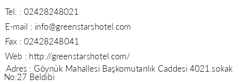 Green Stars Hotel telefon numaralar, faks, e-mail, posta adresi ve iletiim bilgileri
