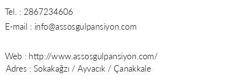 Gl Pansiyon Assos telefon numaralar, faks, e-mail, posta adresi ve iletiim bilgileri