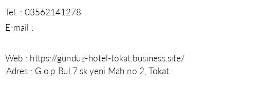 Gndz Hotel Tokat telefon numaralar, faks, e-mail, posta adresi ve iletiim bilgileri