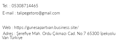 Gne Apart Otel Van telefon numaralar, faks, e-mail, posta adresi ve iletiim bilgileri