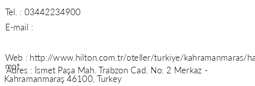 Hampton By Hilton Kahramanmara telefon numaralar, faks, e-mail, posta adresi ve iletiim bilgileri