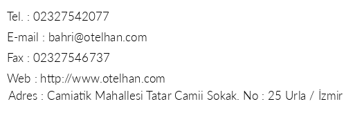 Han Otel telefon numaralar, faks, e-mail, posta adresi ve iletiim bilgileri