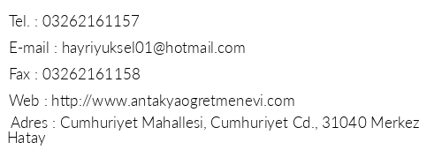 Hatay Antakya retmen Evi telefon numaralar, faks, e-mail, posta adresi ve iletiim bilgileri