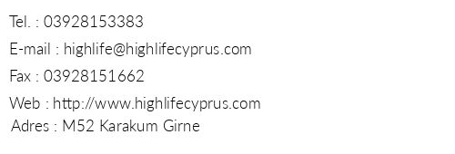 High Life Holiday Village telefon numaralar, faks, e-mail, posta adresi ve iletiim bilgileri