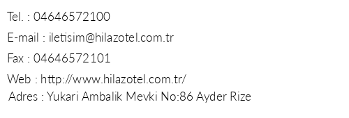 Hilaz Otel telefon numaralar, faks, e-mail, posta adresi ve iletiim bilgileri