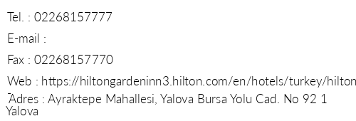 Hilton Garden nn Yalova telefon numaralar, faks, e-mail, posta adresi ve iletiim bilgileri