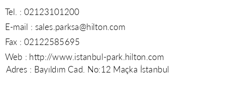 Hilton Parksa stanbul telefon numaralar, faks, e-mail, posta adresi ve iletiim bilgileri