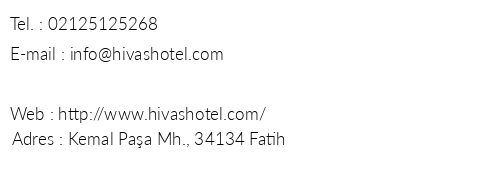 Hivas Hotel telefon numaralar, faks, e-mail, posta adresi ve iletiim bilgileri