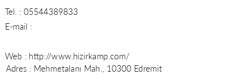 Hzr Kamp telefon numaralar, faks, e-mail, posta adresi ve iletiim bilgileri