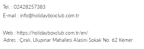 Holiday Box Club ral telefon numaralar, faks, e-mail, posta adresi ve iletiim bilgileri