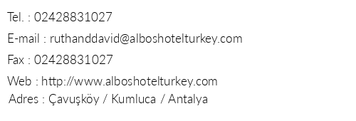 Hotel Albos telefon numaralar, faks, e-mail, posta adresi ve iletiim bilgileri