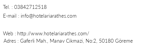 Hotel Ariarathes telefon numaralar, faks, e-mail, posta adresi ve iletiim bilgileri
