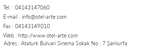 Hotel Arte telefon numaralar, faks, e-mail, posta adresi ve iletiim bilgileri