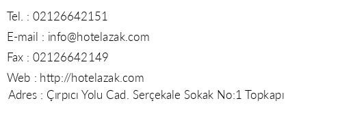 Hotel Azak telefon numaralar, faks, e-mail, posta adresi ve iletiim bilgileri