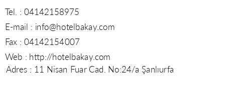 Hotel Bakay telefon numaralar, faks, e-mail, posta adresi ve iletiim bilgileri