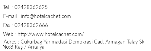 Hotel Cachet telefon numaralar, faks, e-mail, posta adresi ve iletiim bilgileri