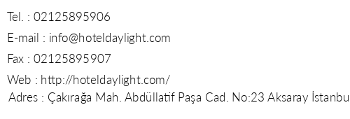 Hotel Day Light telefon numaralar, faks, e-mail, posta adresi ve iletiim bilgileri