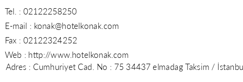Hotel Konak telefon numaralar, faks, e-mail, posta adresi ve iletiim bilgileri