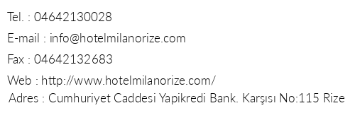 Hotel Milano telefon numaralar, faks, e-mail, posta adresi ve iletiim bilgileri