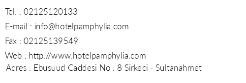 Hotel Pamphylia telefon numaralar, faks, e-mail, posta adresi ve iletiim bilgileri