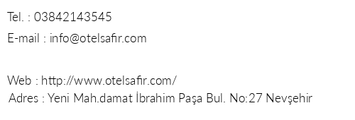 Hotel Safir telefon numaralar, faks, e-mail, posta adresi ve iletiim bilgileri