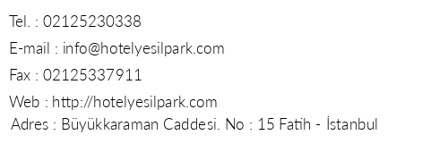 Hotel Yeil Park telefon numaralar, faks, e-mail, posta adresi ve iletiim bilgileri