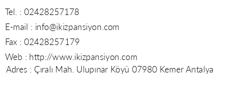 kiz Pansiyon Bungalow telefon numaralar, faks, e-mail, posta adresi ve iletiim bilgileri