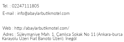 negl Abaylar Butik Motel telefon numaralar, faks, e-mail, posta adresi ve iletiim bilgileri